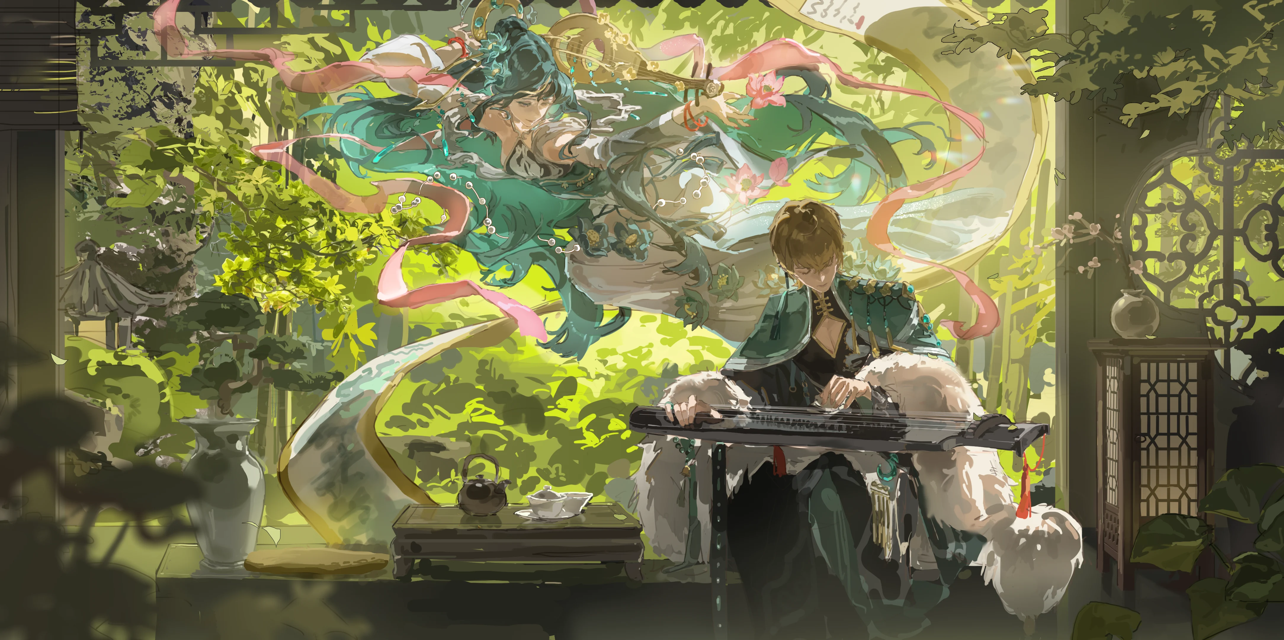 Gilgamesh 與 Nicaa 的金綠色庭院畫作